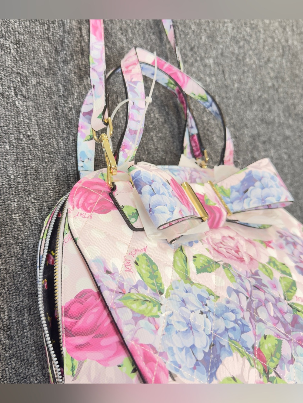 Betsey Johnson Pink Floral Dome Satchel Bag with Bow Accent - Picture 6 of 13